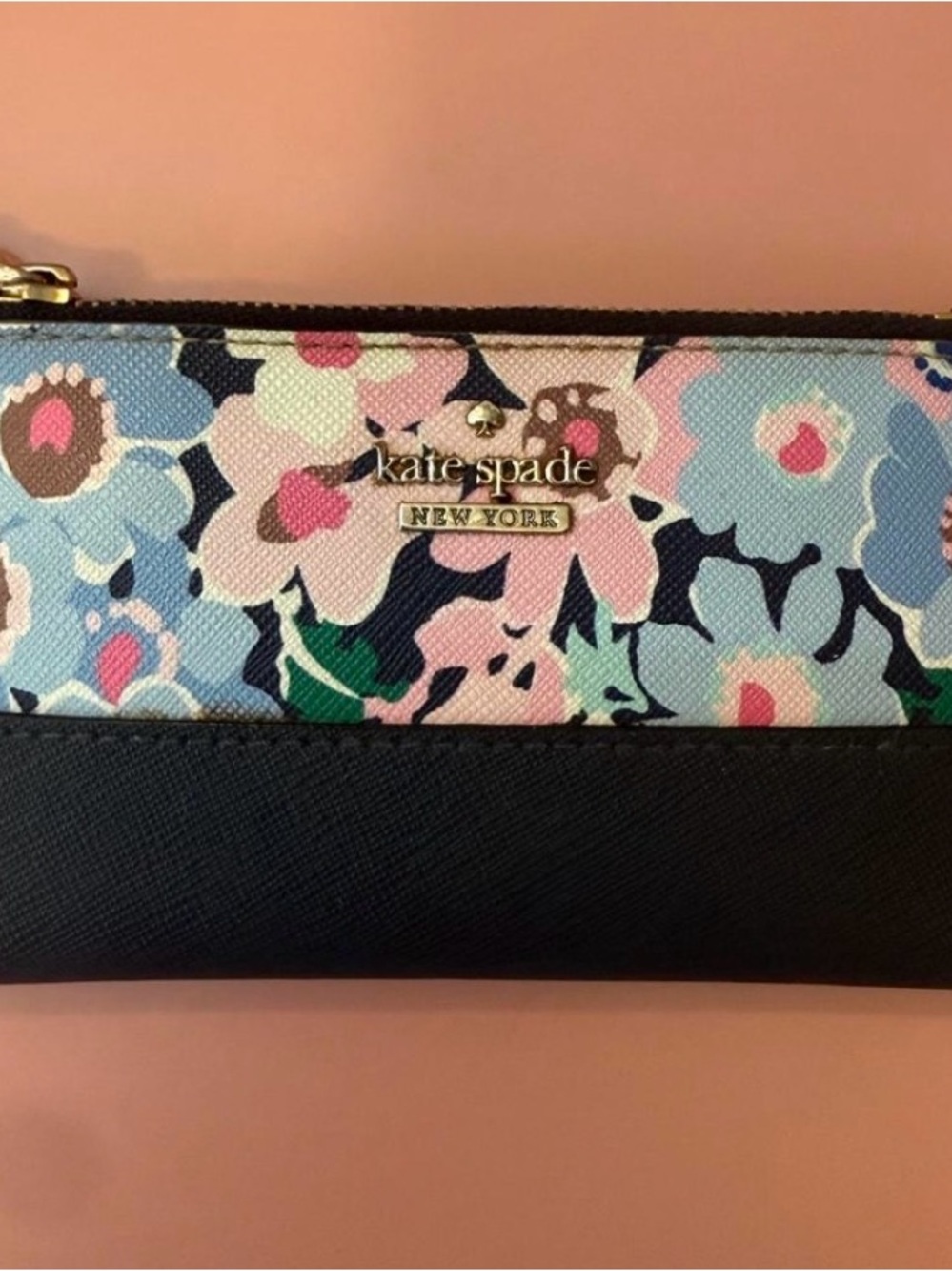 kate spade Floral Zip Card Holder in Pink, Blue & Black